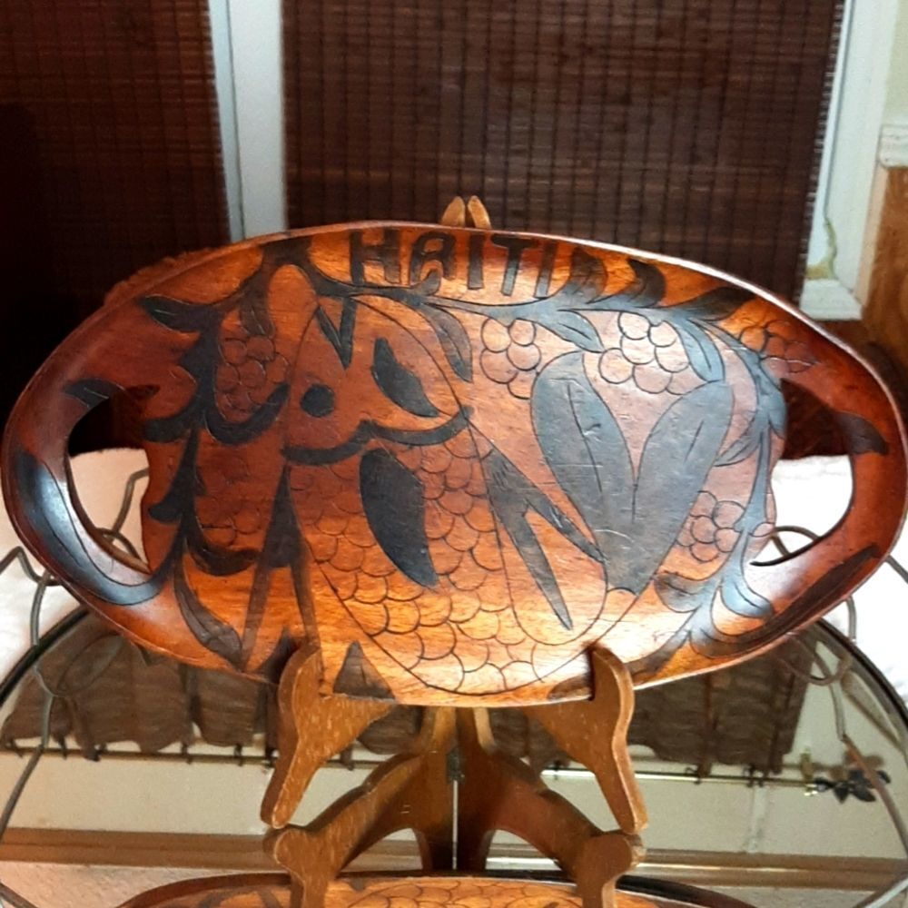 HAND CARVED‎ Serving Tray W / Handles Hiati